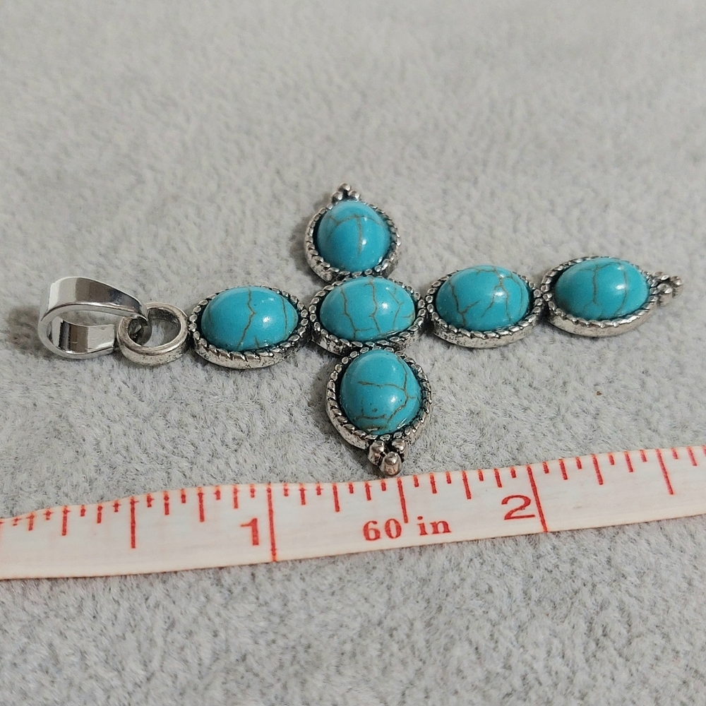 Turquoise Cross Pendant Necklace - Picture 3 of 4